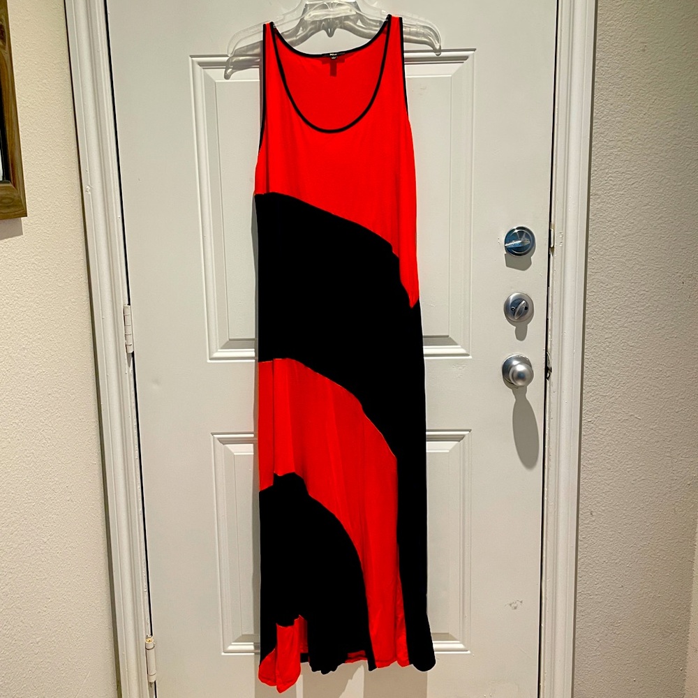 Milano Asymmetrical Colorblock Orange Navy Blue Sleeveless Maxi Dress Size Large